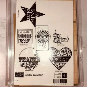 Stampin' Up! A Little Somethin’ Set of 6 Wood Unmounted Rubber Stamp Retired NEW
